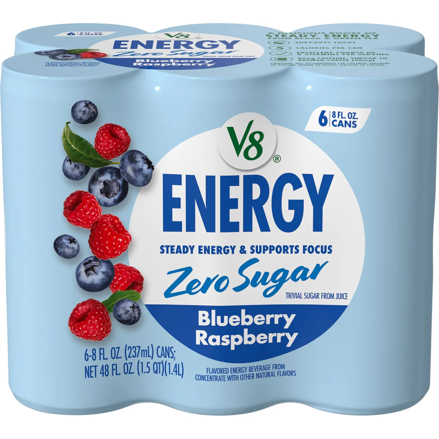 V8 Energy Zero Sugar Blueberry Raspberry, 8 fl. oz. Can (6 Pack)