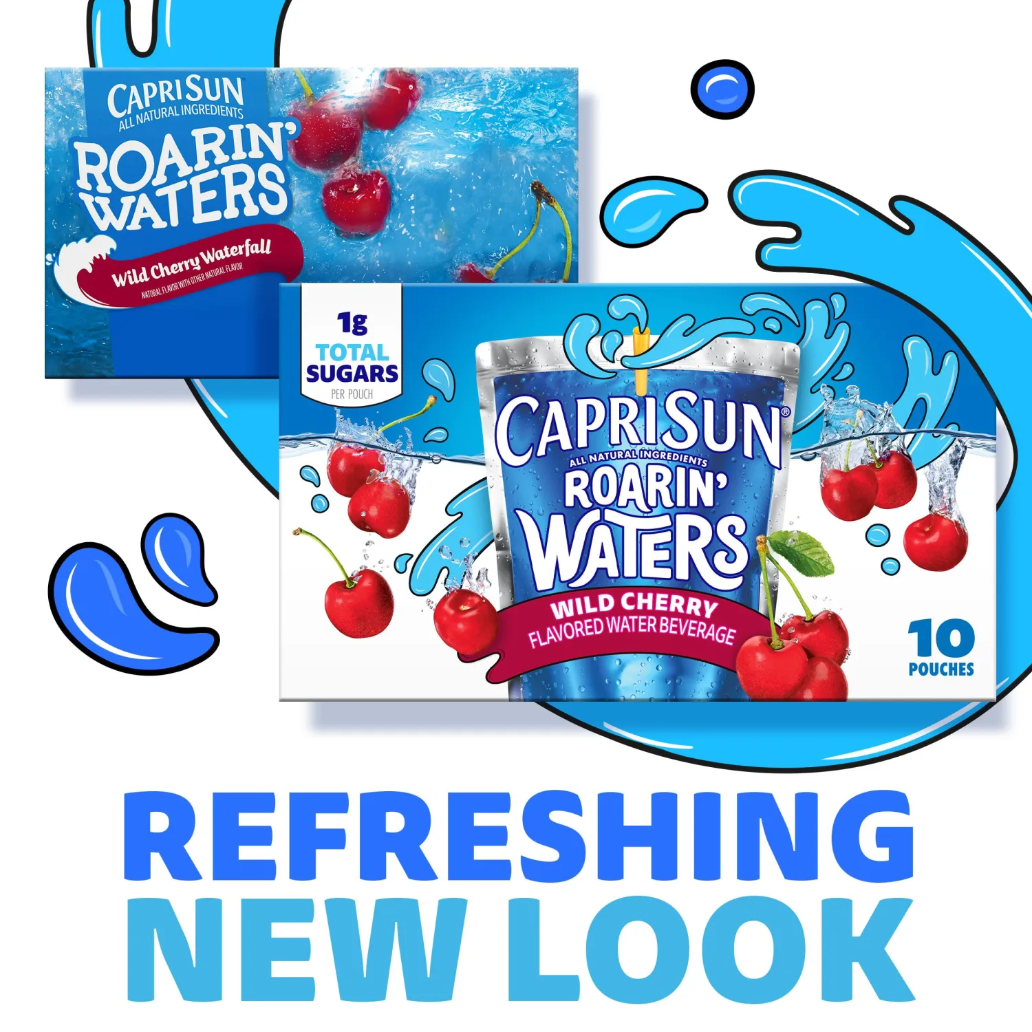 Capri Sun Roarin' Waters Flavored Water Beverage, 40 Pouches, for School Lunches and On-the-Go Hydration, Wild Cherry Natural Flavor with Other Natural Flavor, All Natural Ingredients, 6 oz
