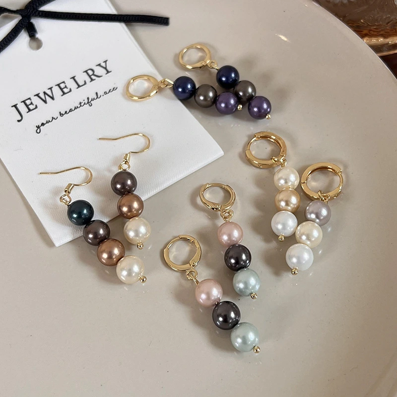 Retro Gradient Color Shell Bead Earrings Elegant French Style