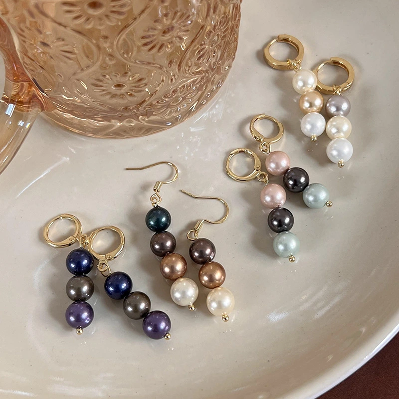 Retro Gradient Color Shell Bead Earrings Elegant French Style