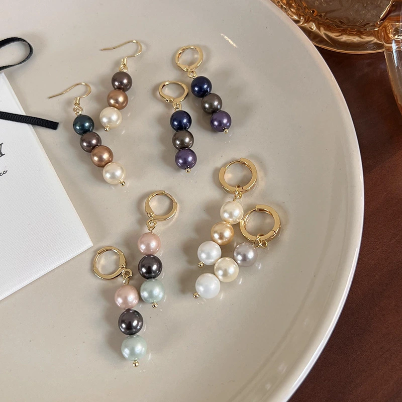 Retro Gradient Color Shell Bead Earrings Elegant French Style