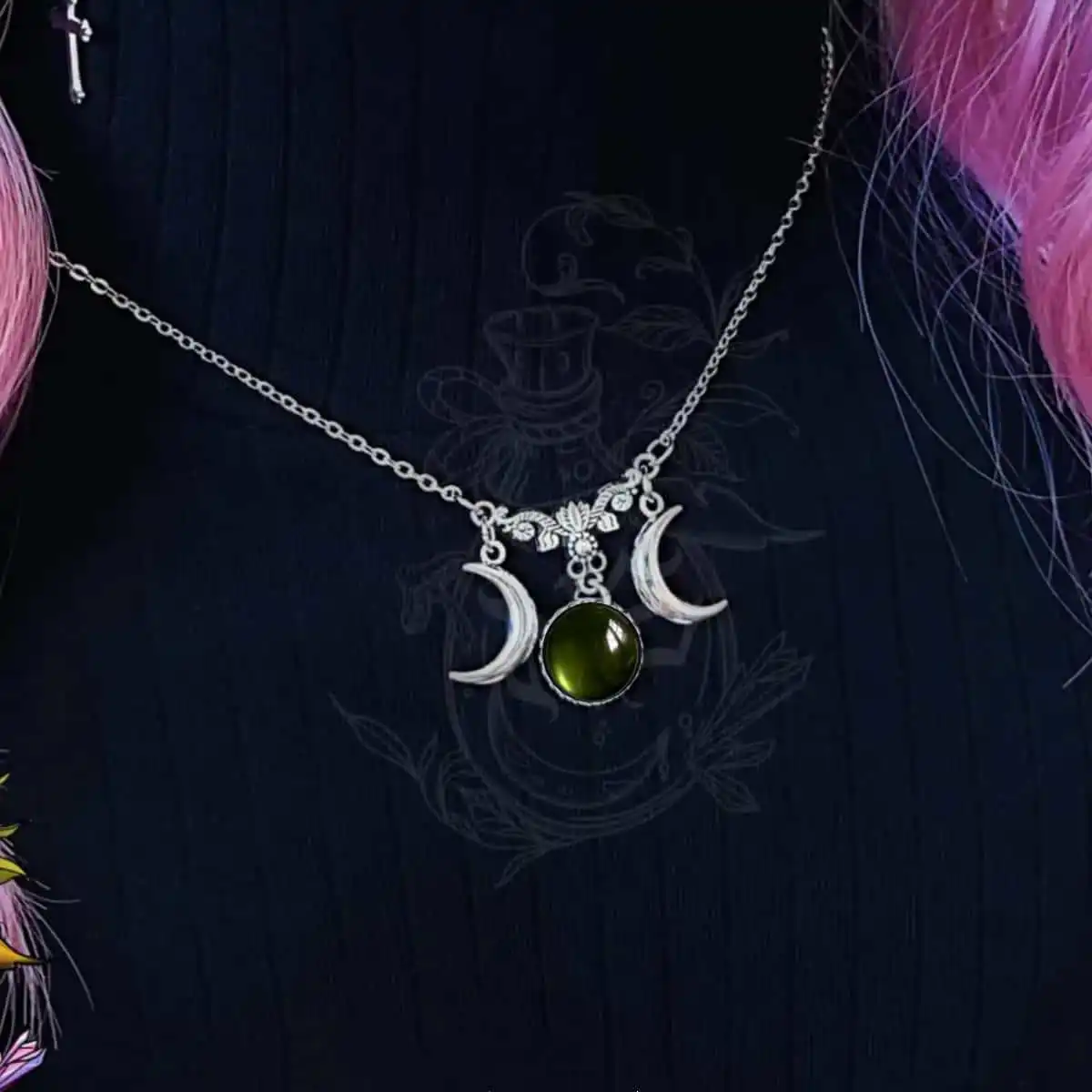 New Crescent Ruby Gothic Necklace Electroplated