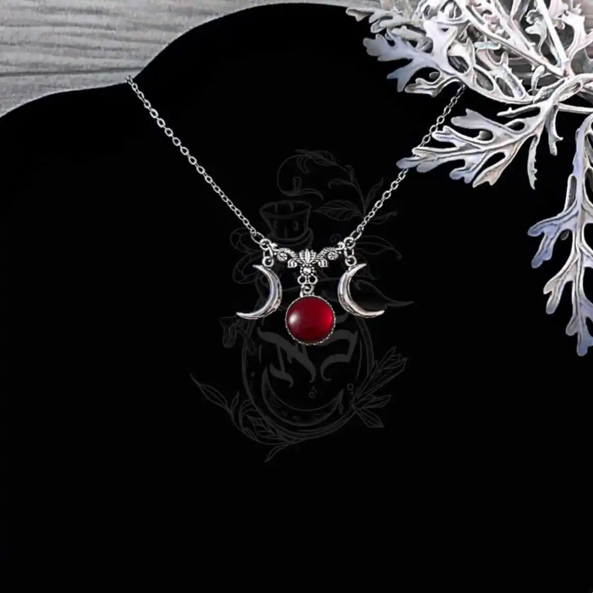 New Crescent Ruby Gothic Necklace Electroplated