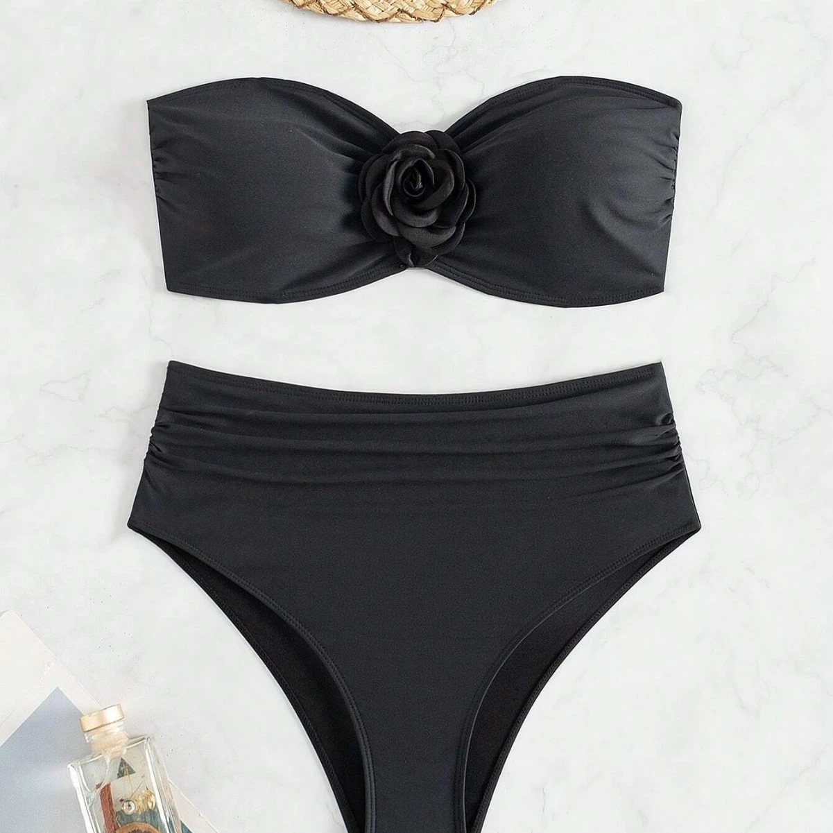 Black Floral Two-Piece Split Swimsuit