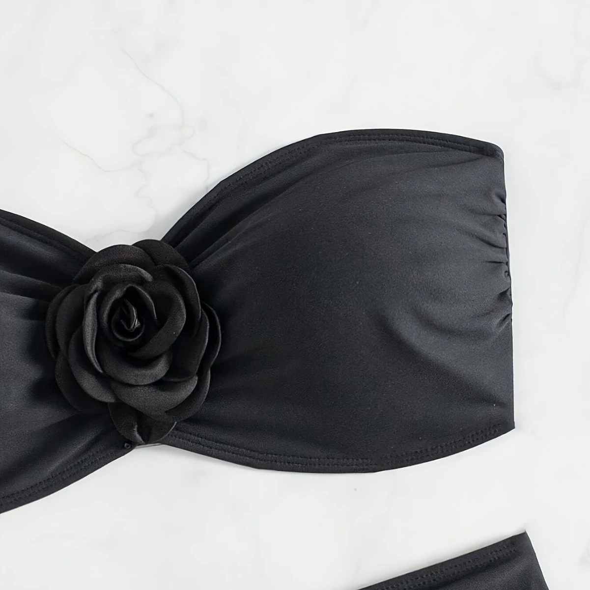 Black Floral Two-Piece Split Swimsuit