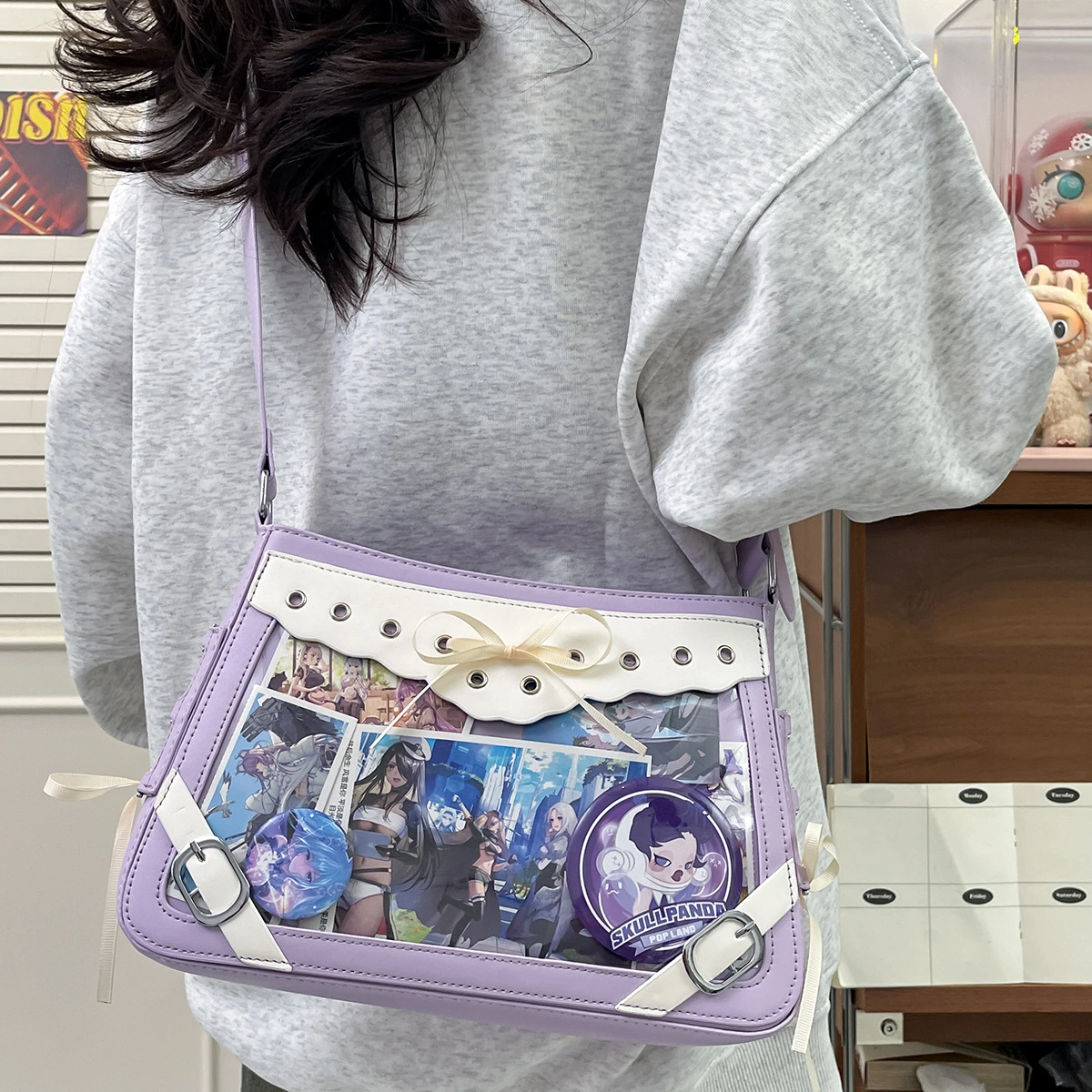 Ribbon-transparent Badge Crossbody Bag