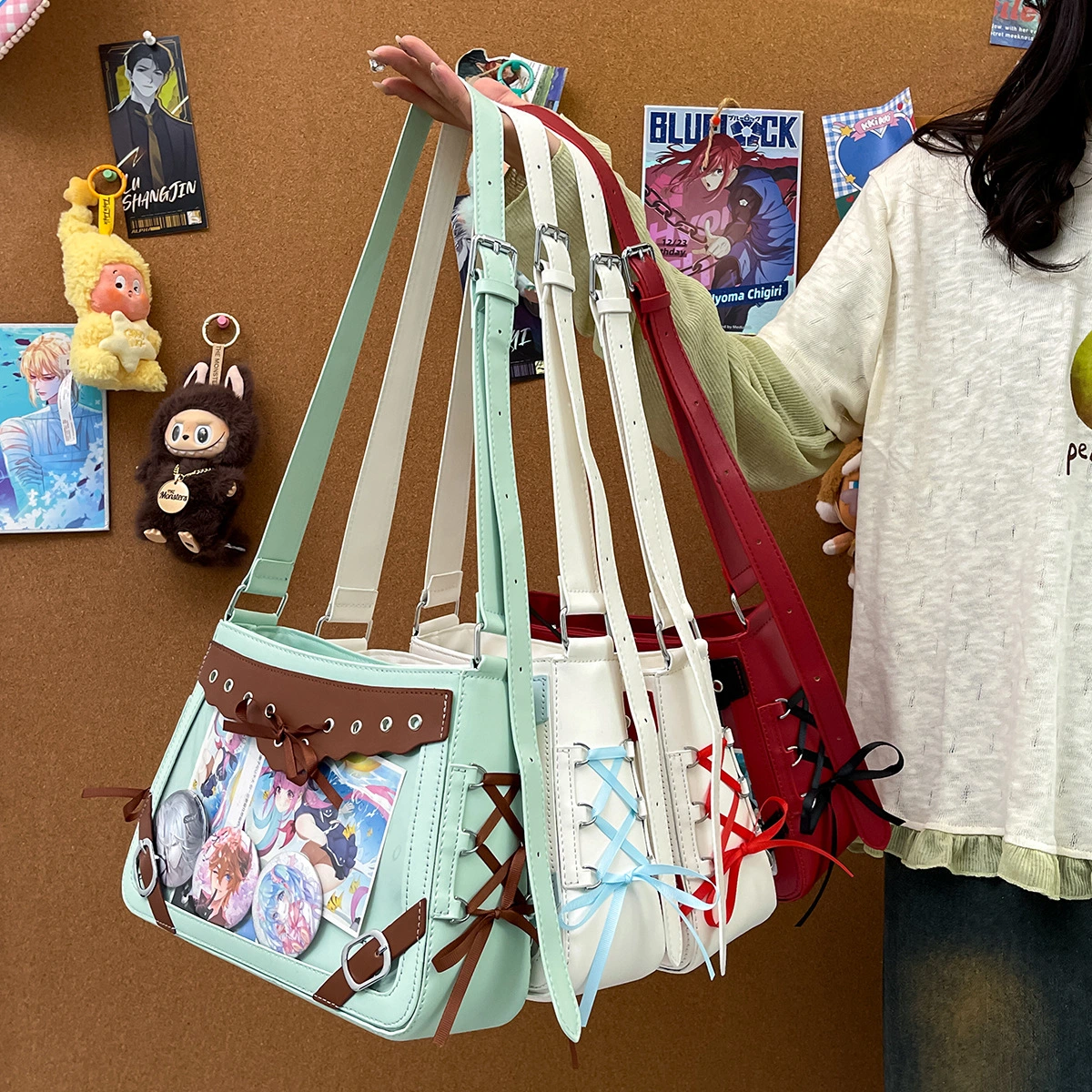 Ribbon-transparent Badge Crossbody Bag