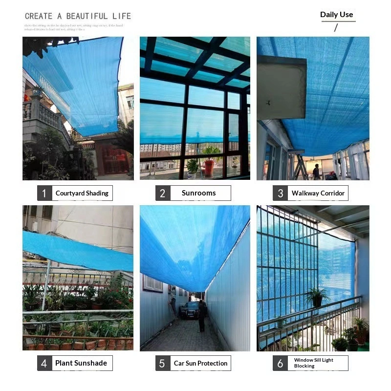 Blue Shade Net With Hemmed Edges And Perforations