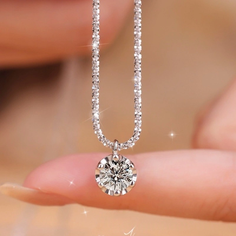 S925 Sterling Silver Six-prong Colored Moissanite Necklace