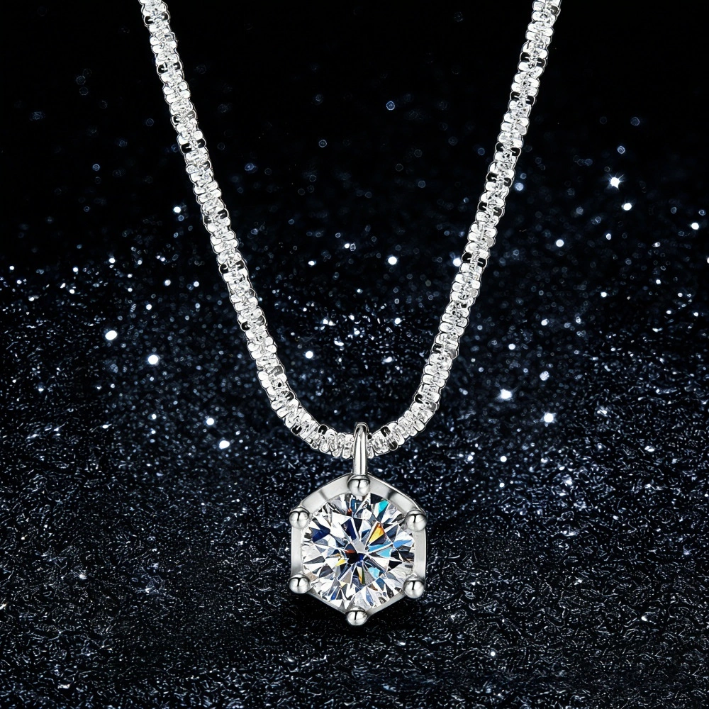 S925 Sterling Silver Six-prong Colored Moissanite Necklace