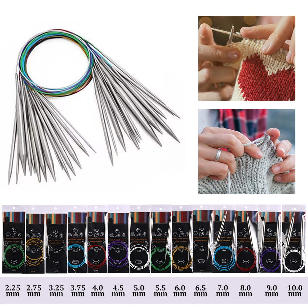 Circular Knitting Needles With Colored Steel Cable And Stainless Steel Ring