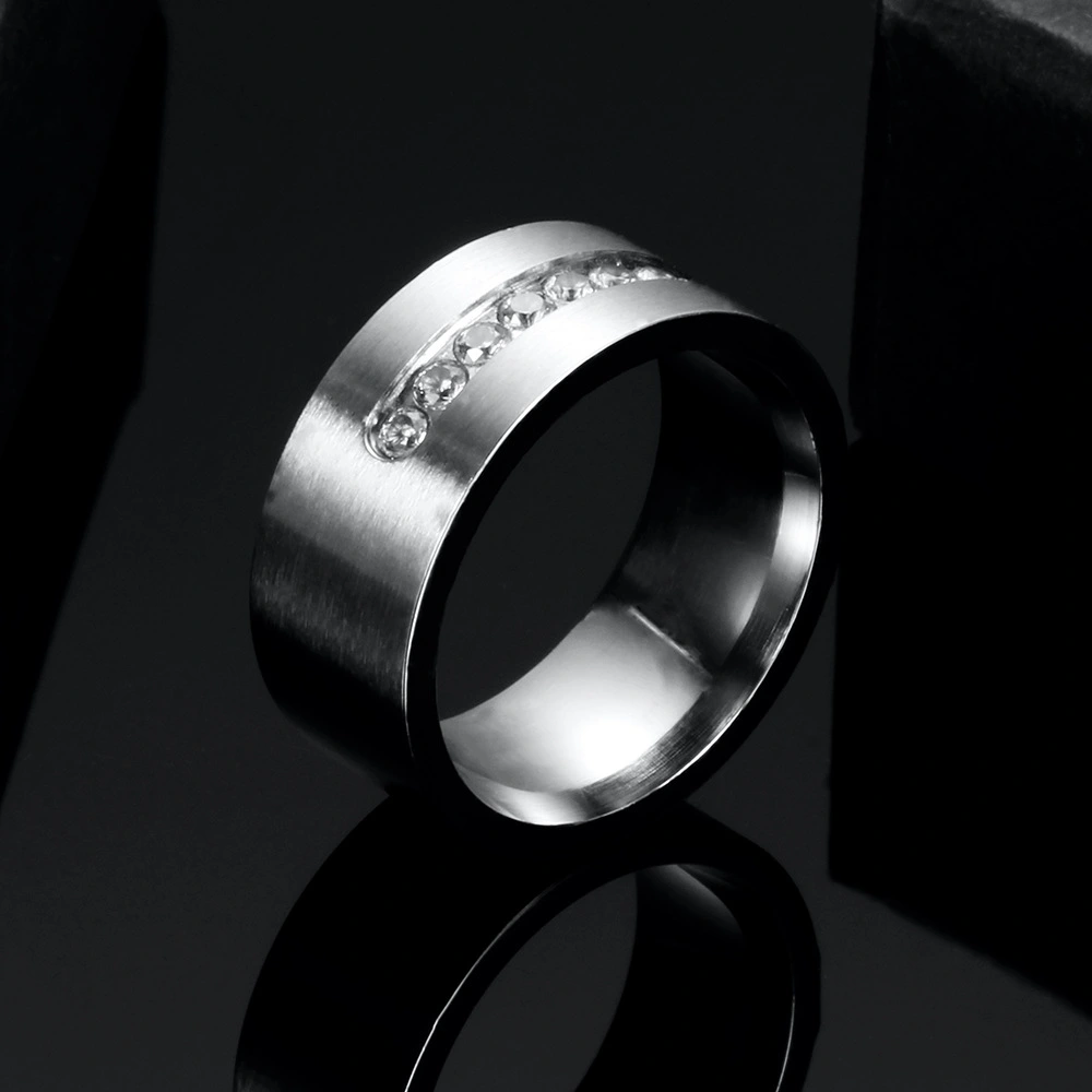 Men's Stainless Steel Ring With Zircon Inlay