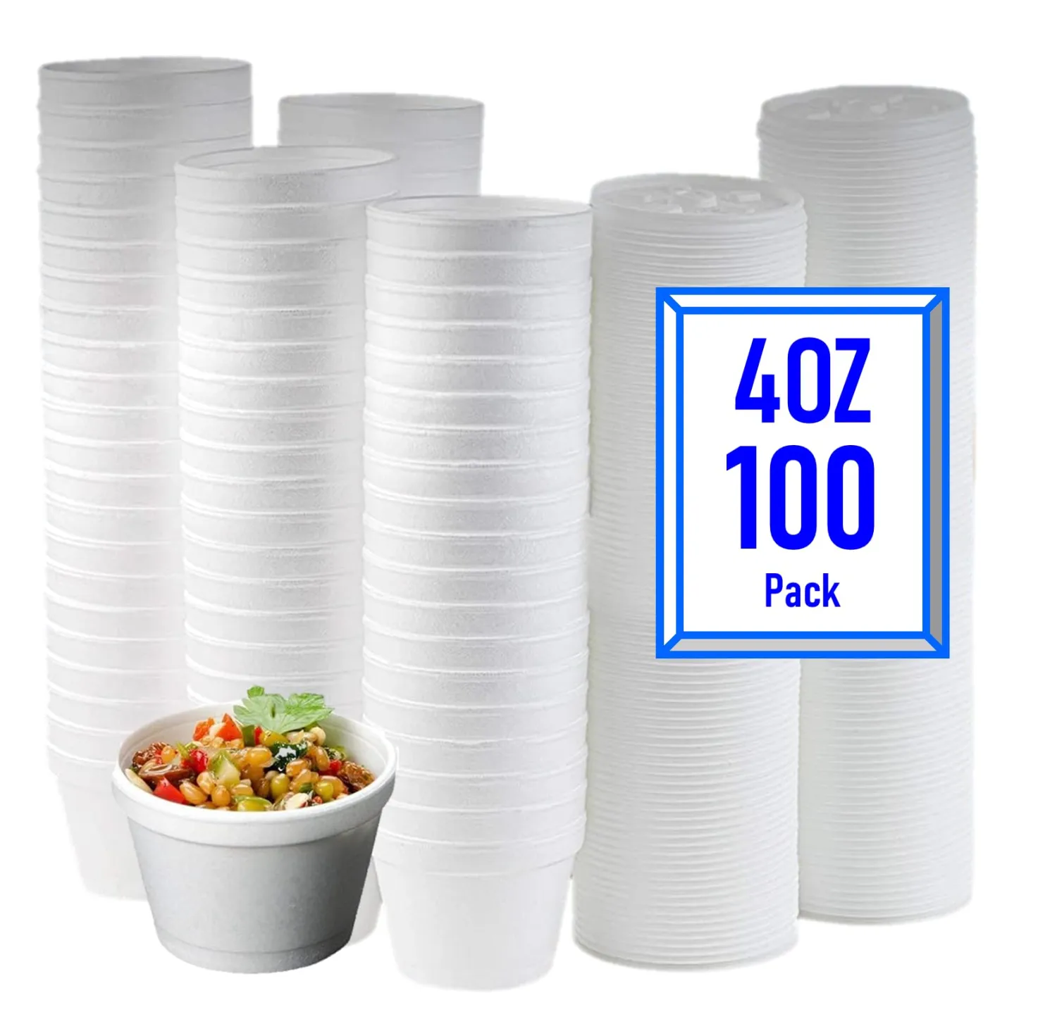 Mr Miracle 4 Ounce Foam Cup with Vented Lid in White. Hot and Cold Foods. For Ice Cream, Yogurt, Soup, Takeout, Carryout. Model MM-4J6/6JL (100, 4 Ounce)