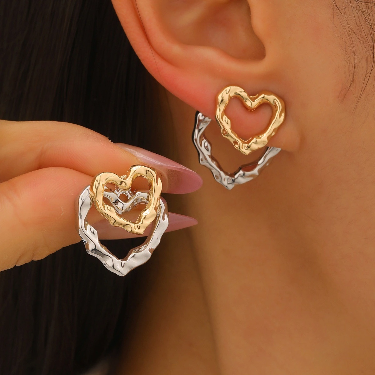 Women's Two-Tone Double-Layer Metal Elegant Earrings