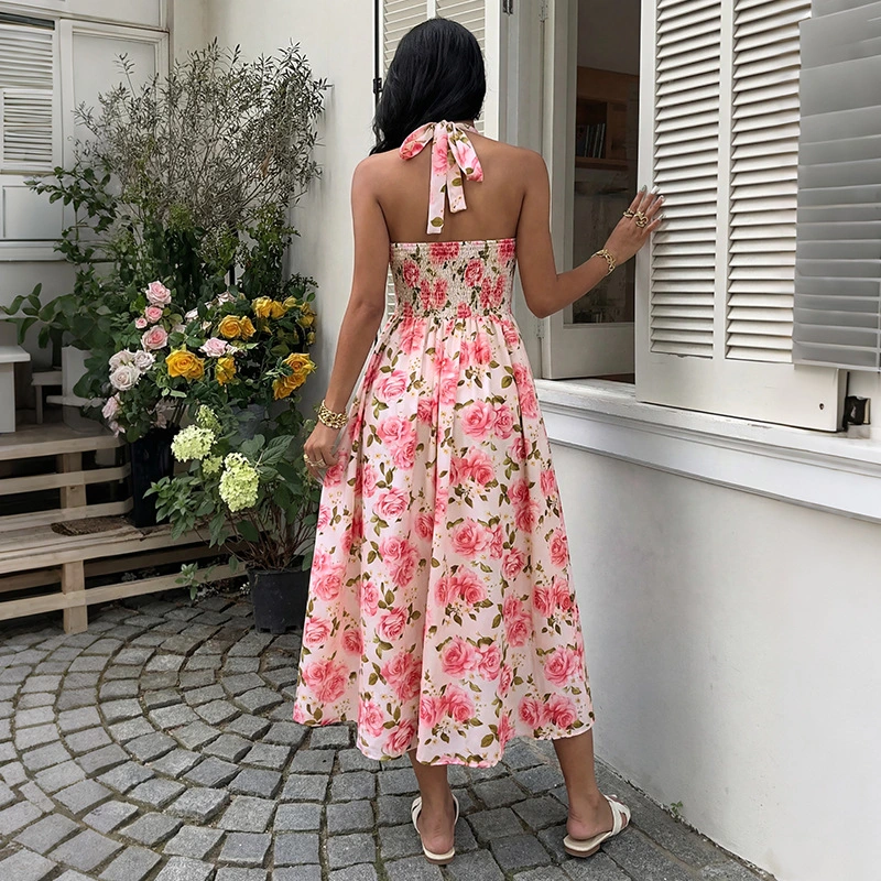 Summer New Style French-Style Floral Halter Dress For Women