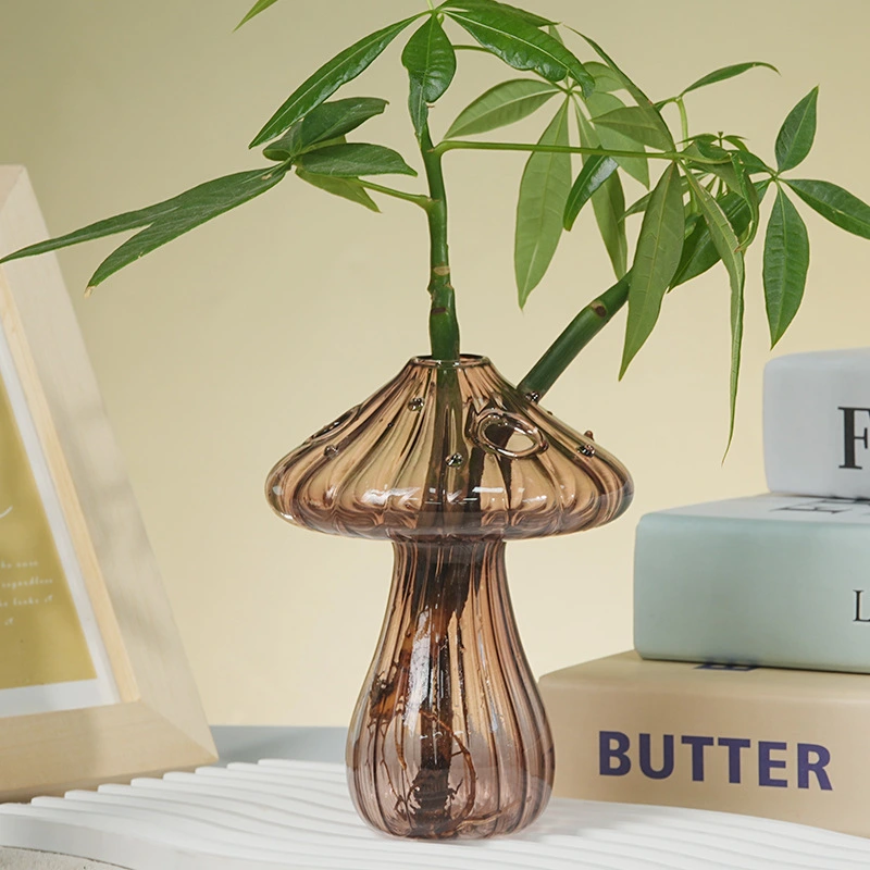 Transparent Colored Glass Mushroom Vase