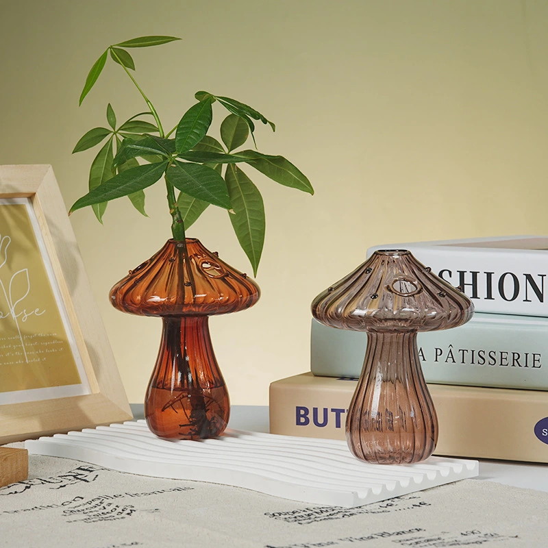 Transparent Colored Glass Mushroom Vase