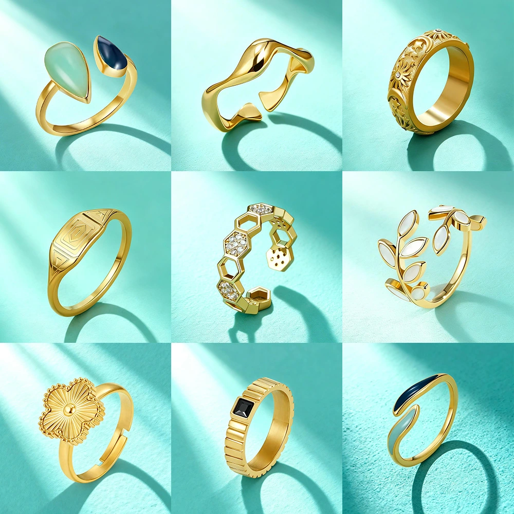 Light Luxury Couple Rings Titanium Steel Gold-Plated Open-End Ring