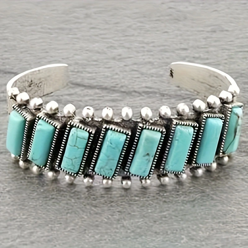 Natural Turquoise Vintage Pattern Bracelet For Women