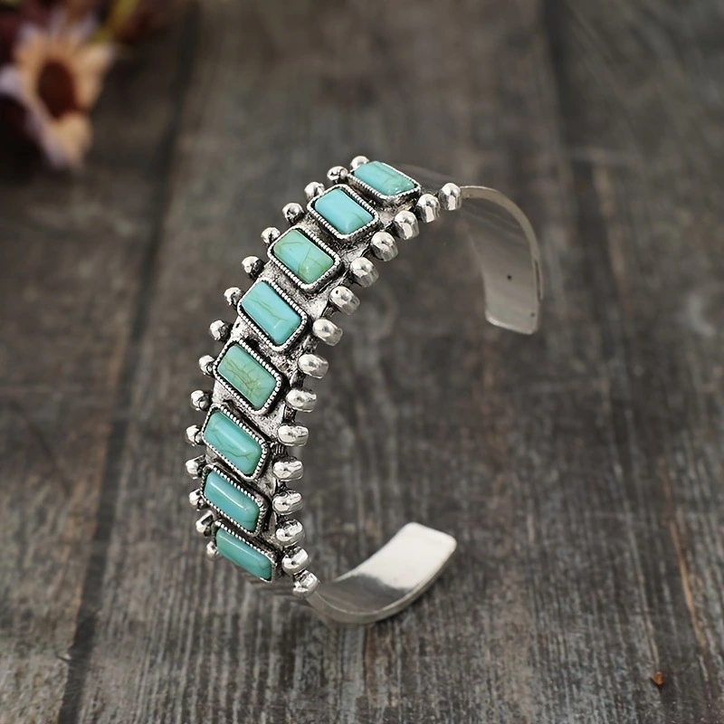 Natural Turquoise Vintage Pattern Bracelet For Women