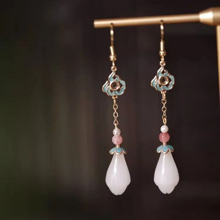 Long-lasting Blue New Chinese-Style Magnolia Earrings With Ear Hooks