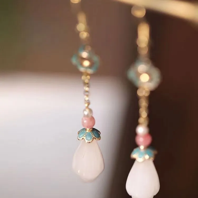 Long-lasting Blue New Chinese-Style Magnolia Earrings With Ear Hooks