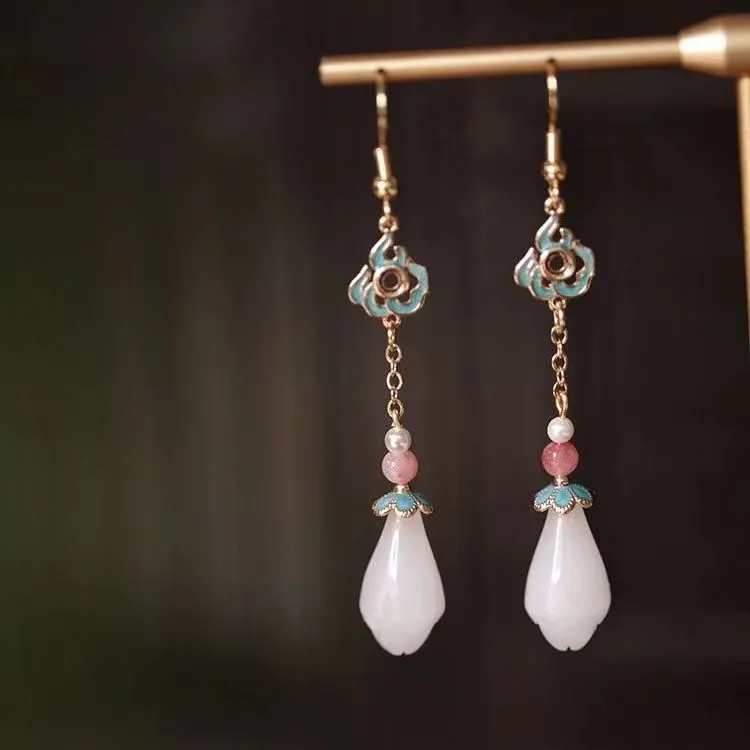 Long-lasting Blue New Chinese-Style Magnolia Earrings With Ear Hooks