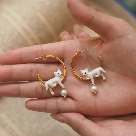 Cute Kitten Circle Vintage Earrings