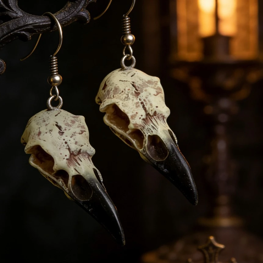 Bird Skull Resin Pendant Earrings