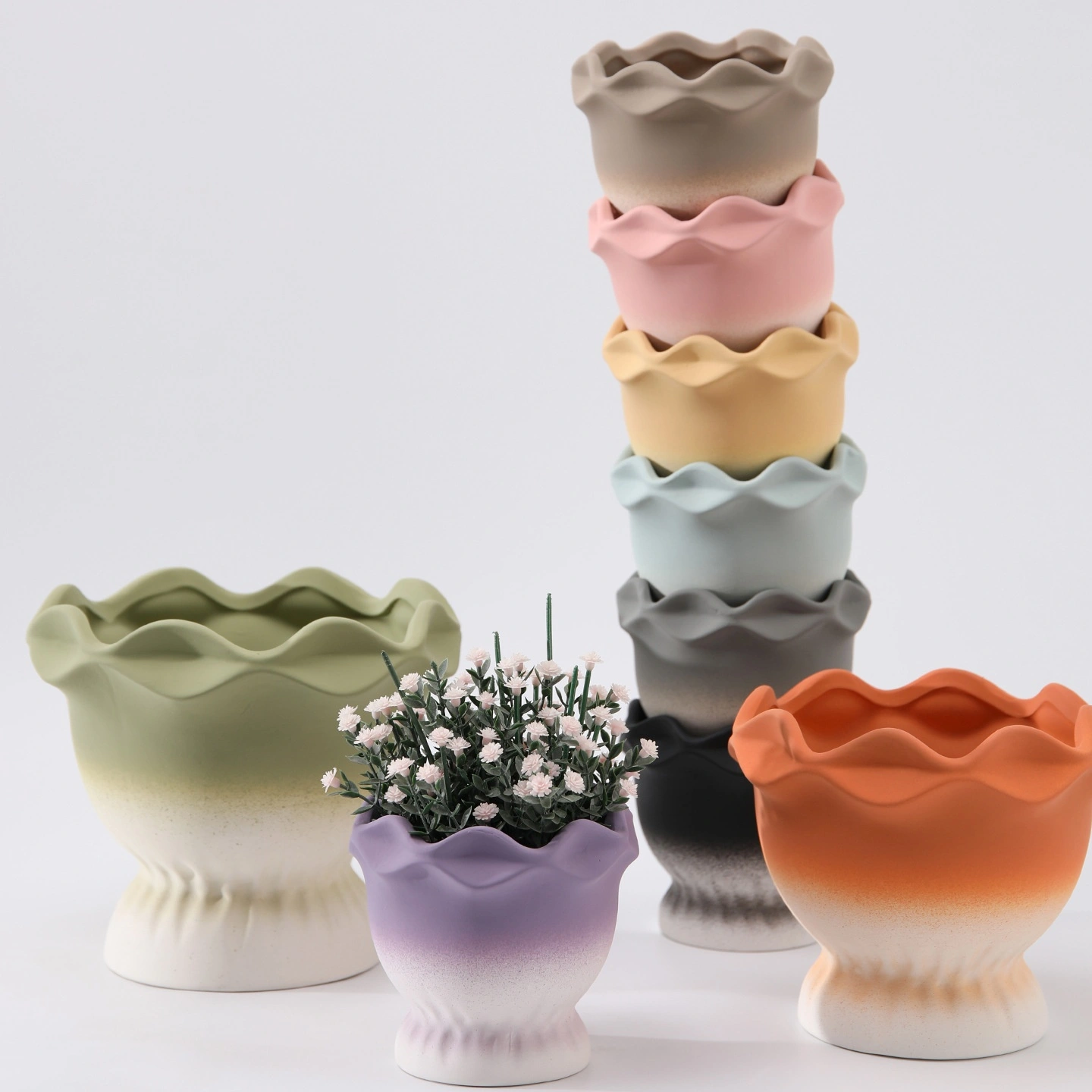 Ceramic Bisque-fired Flower Pot Trophy With Floral Edging