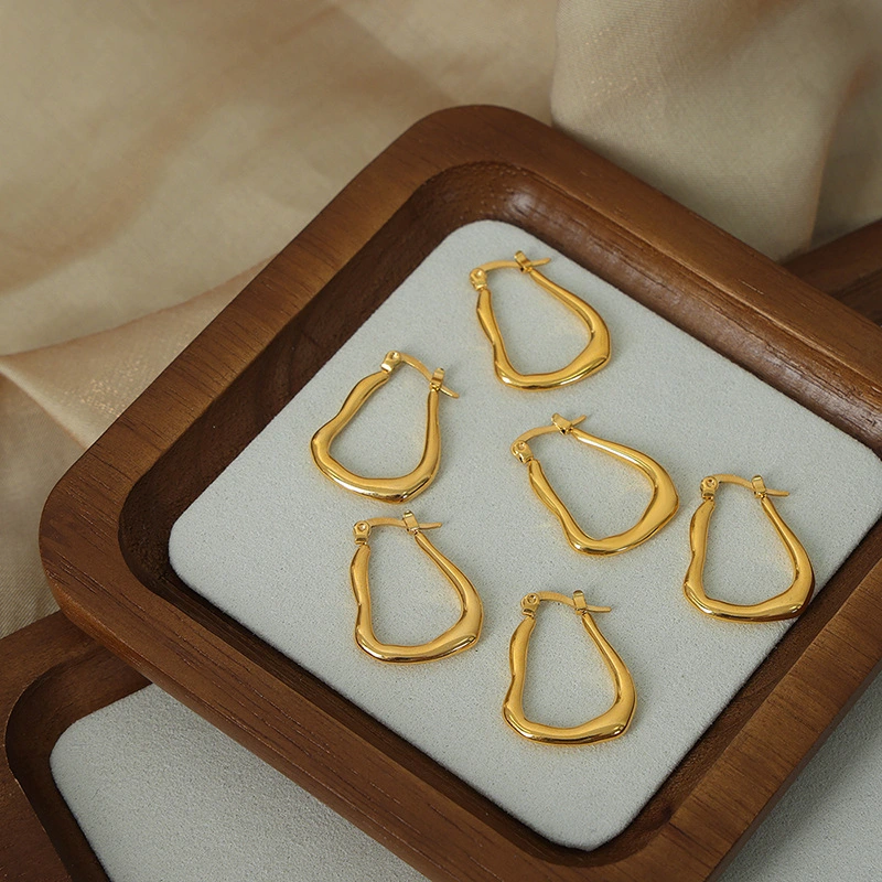 Elegant Light-Luxury Jewelry Minimalist Geometric Hollow Waterdrop-Shaped Titanium Steel Earrings