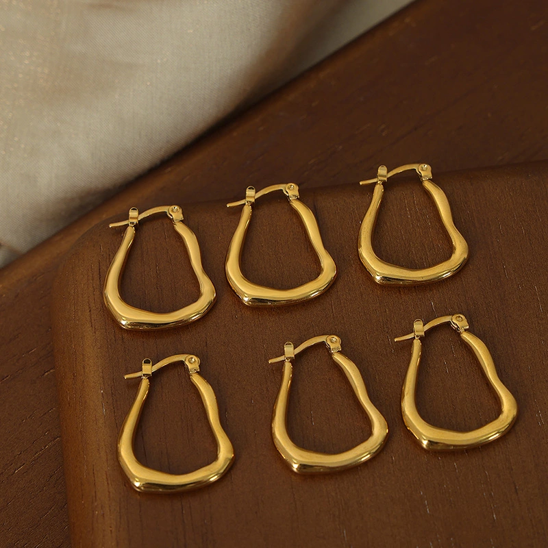 Elegant Light-Luxury Jewelry Minimalist Geometric Hollow Waterdrop-Shaped Titanium Steel Earrings