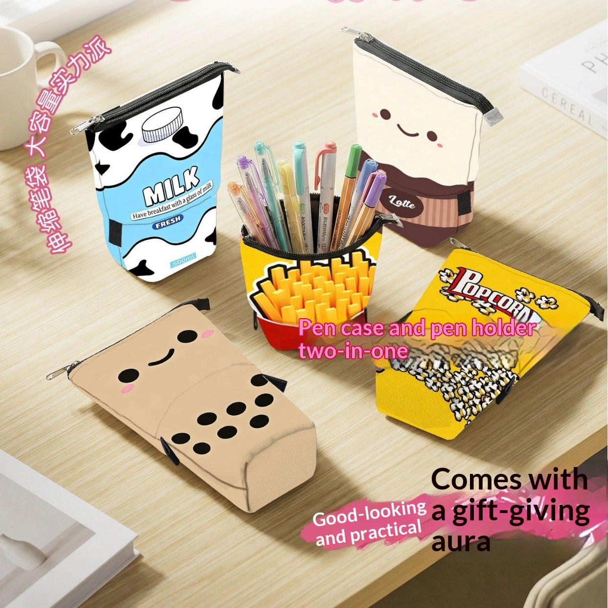 Telescopic Round Cute Cartoon Pen Holder Storage Bag