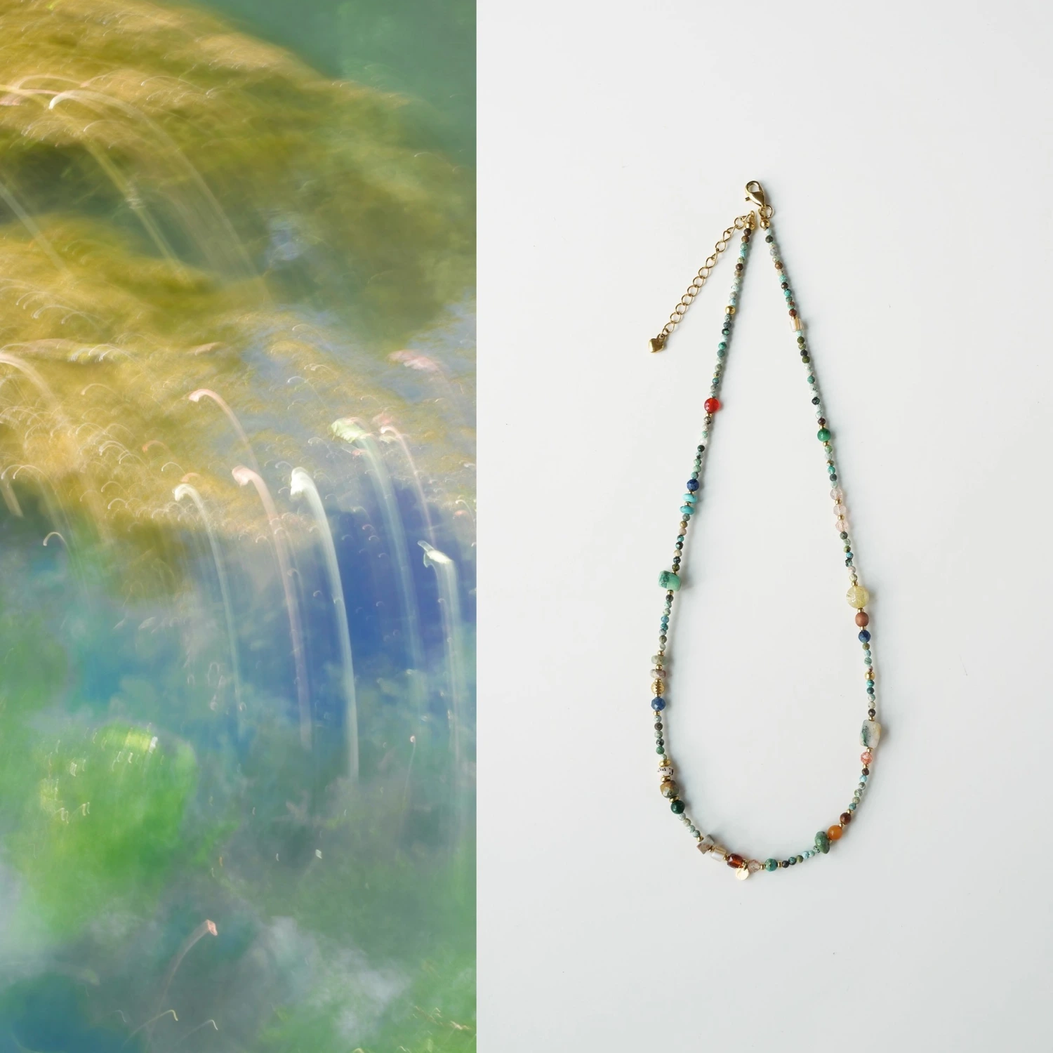 Original Chinese-style Natural Raw Turquoise Multi-Gemstone Necklace