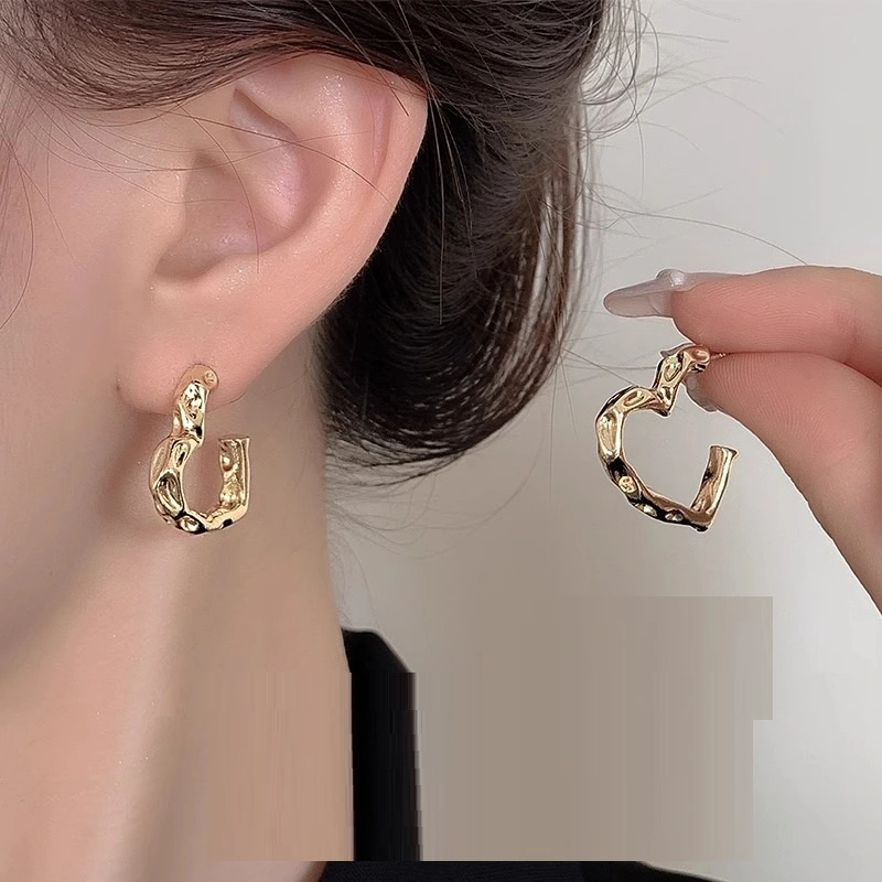 Metal Heart-shaped Hoop Earrings For Women