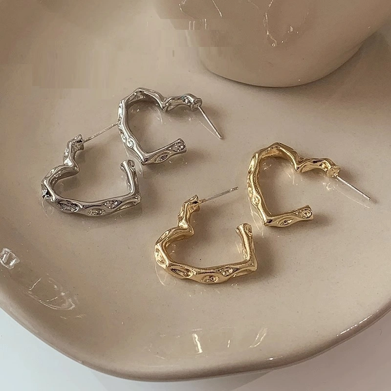 Metal Heart-shaped Hoop Earrings For Women