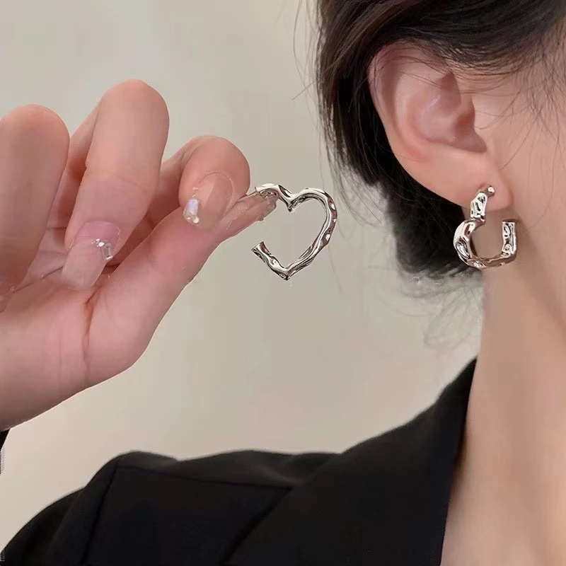 Metal Heart-shaped Hoop Earrings For Women
