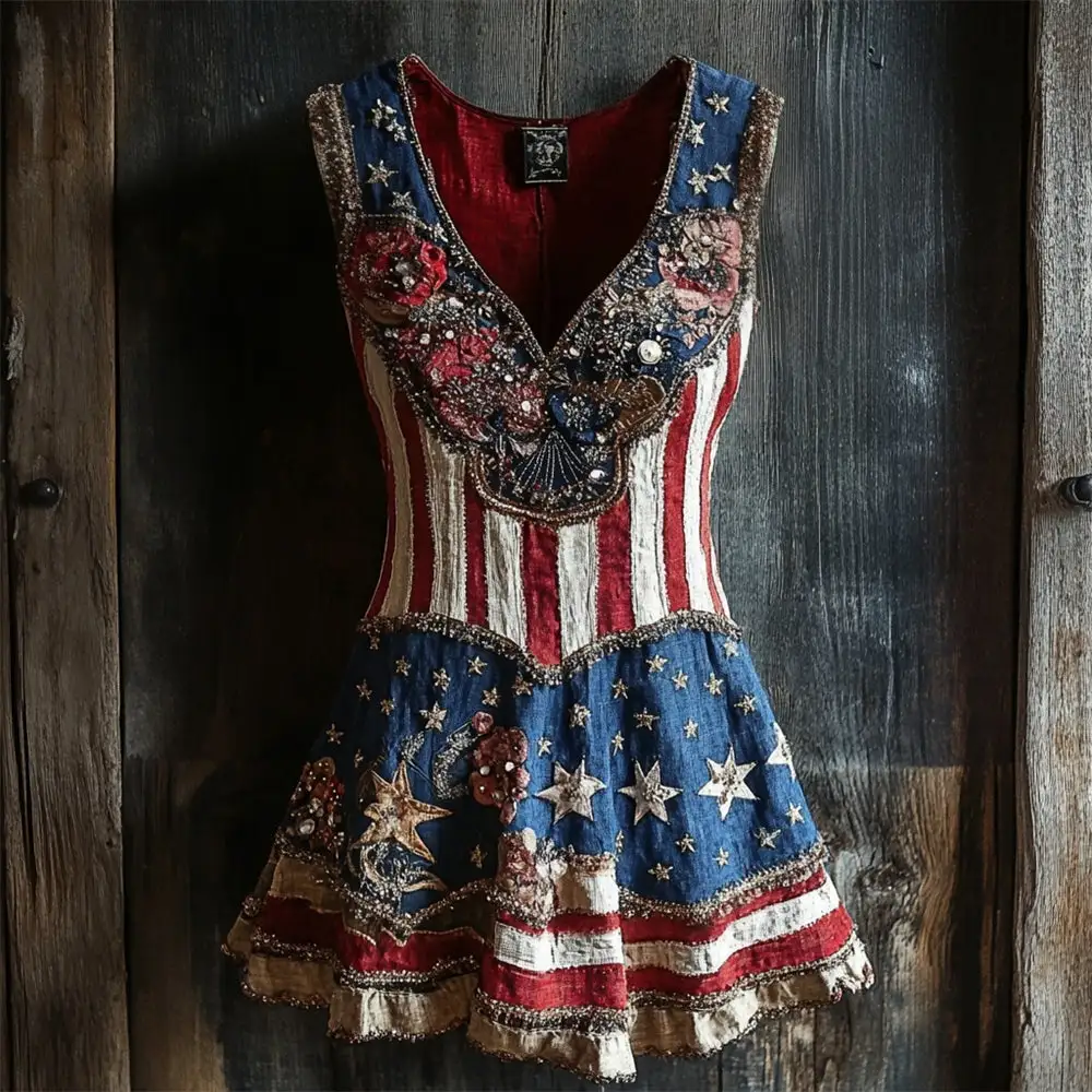 Thoughtfully Designed Blue Polyester Dress With A Printed Pattern