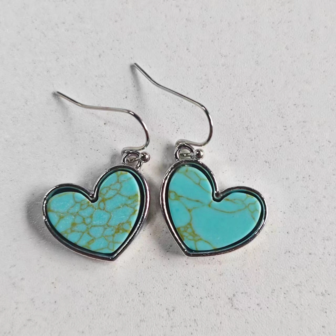 Retro Heart-Shaped Turquoise-Inlaid Versatile Womens Earrings
