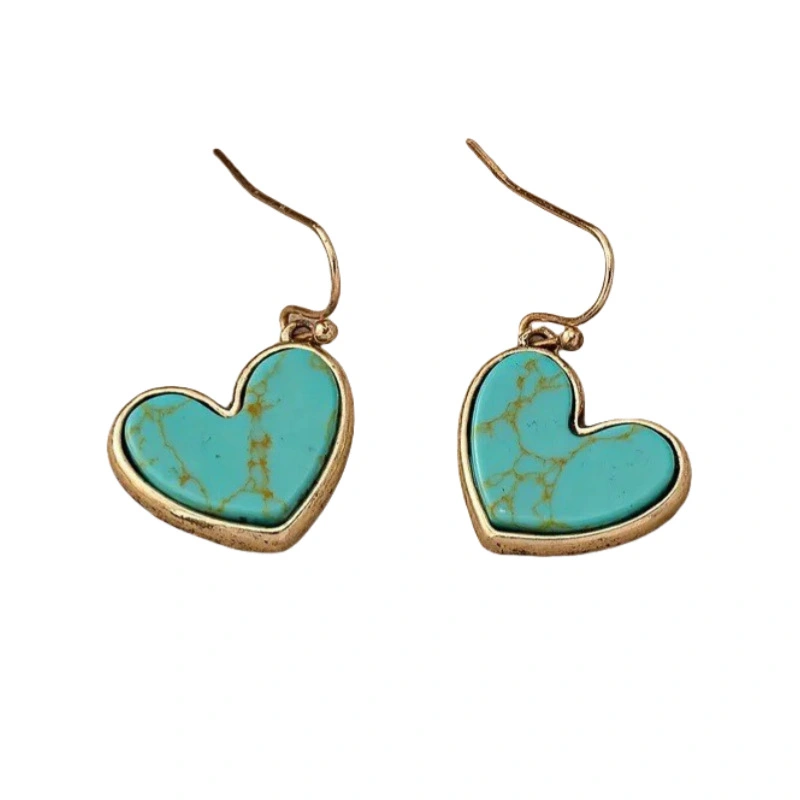 Retro Heart-Shaped Turquoise-Inlaid Versatile Womens Earrings