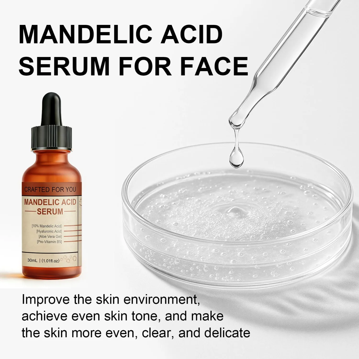 Mandelic Acid Serum for Face - Gentle Exfoliating Serum with Niacinamide Camellia Extract and β-Glucan, Targeted for Fades Dark Spots, Anti-Aging & Refines Texture and Achieve Even Skin Tone