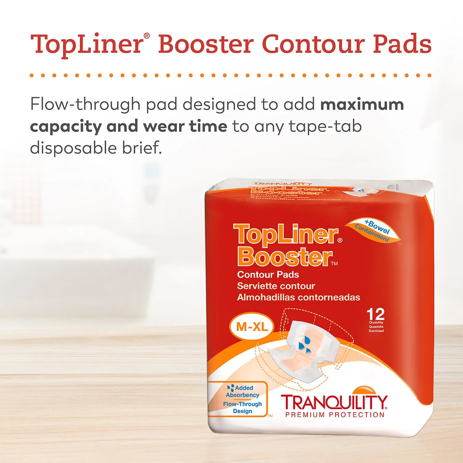 Tranquility TopLiner® Disposable Absorbent Booster Contour Pads for Bowel Incontinence - Contour (21.5" x 13.5") - 12 ct