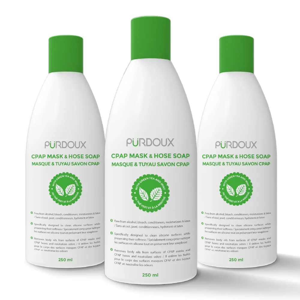 Purdoux CPAP Mask & Hose Soap Unscented(Pack of 3 Bottles, 250ML /8.4OZ Green Tea-Mint)-CPAP Supplies, CPAP Accessories, CPAP Soap Cleaner for CPAP Machine
