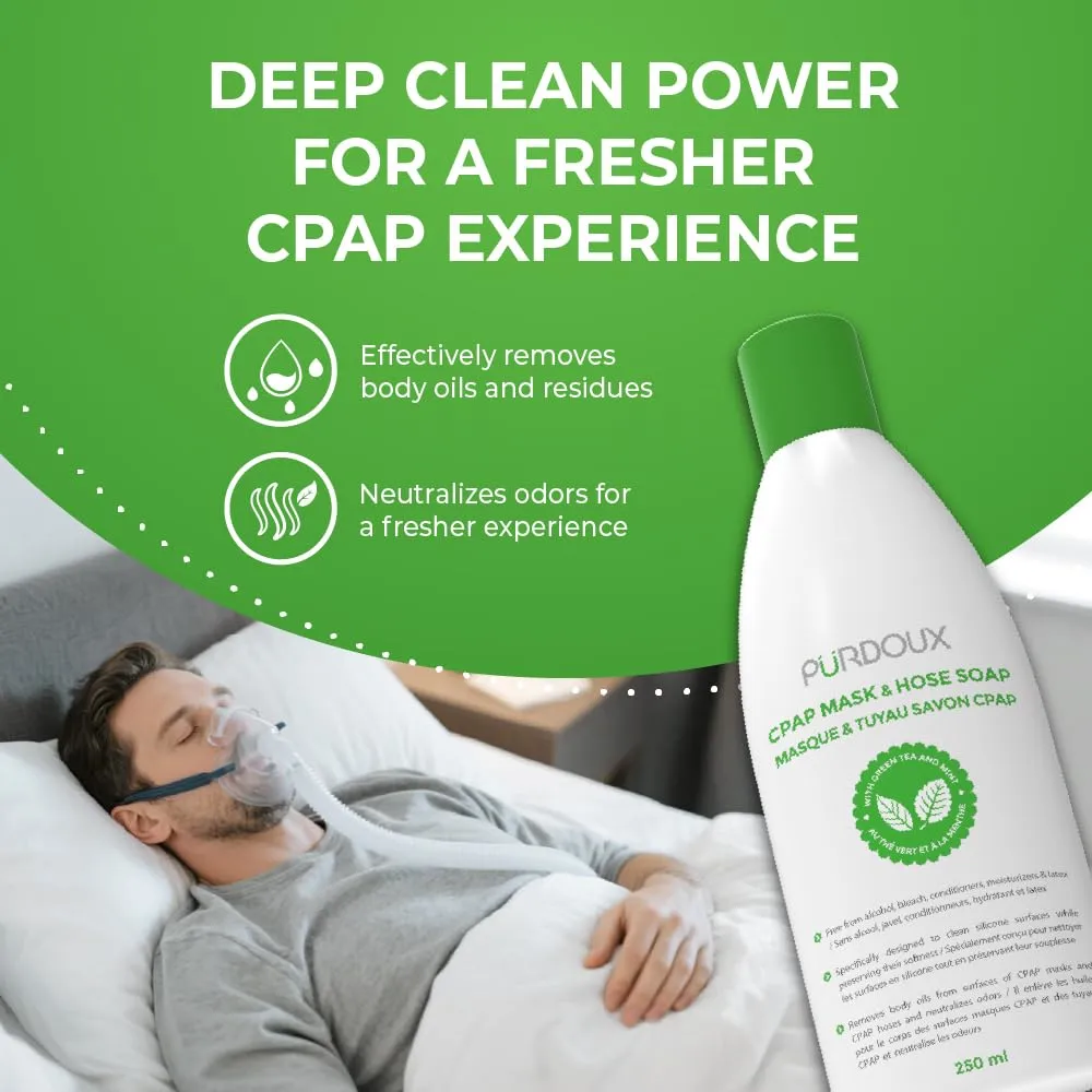 Purdoux CPAP Mask & Hose Soap Unscented(Pack of 3 Bottles, 250ML /8.4OZ Green Tea-Mint)-CPAP Supplies, CPAP Accessories, CPAP Soap Cleaner for CPAP Machine