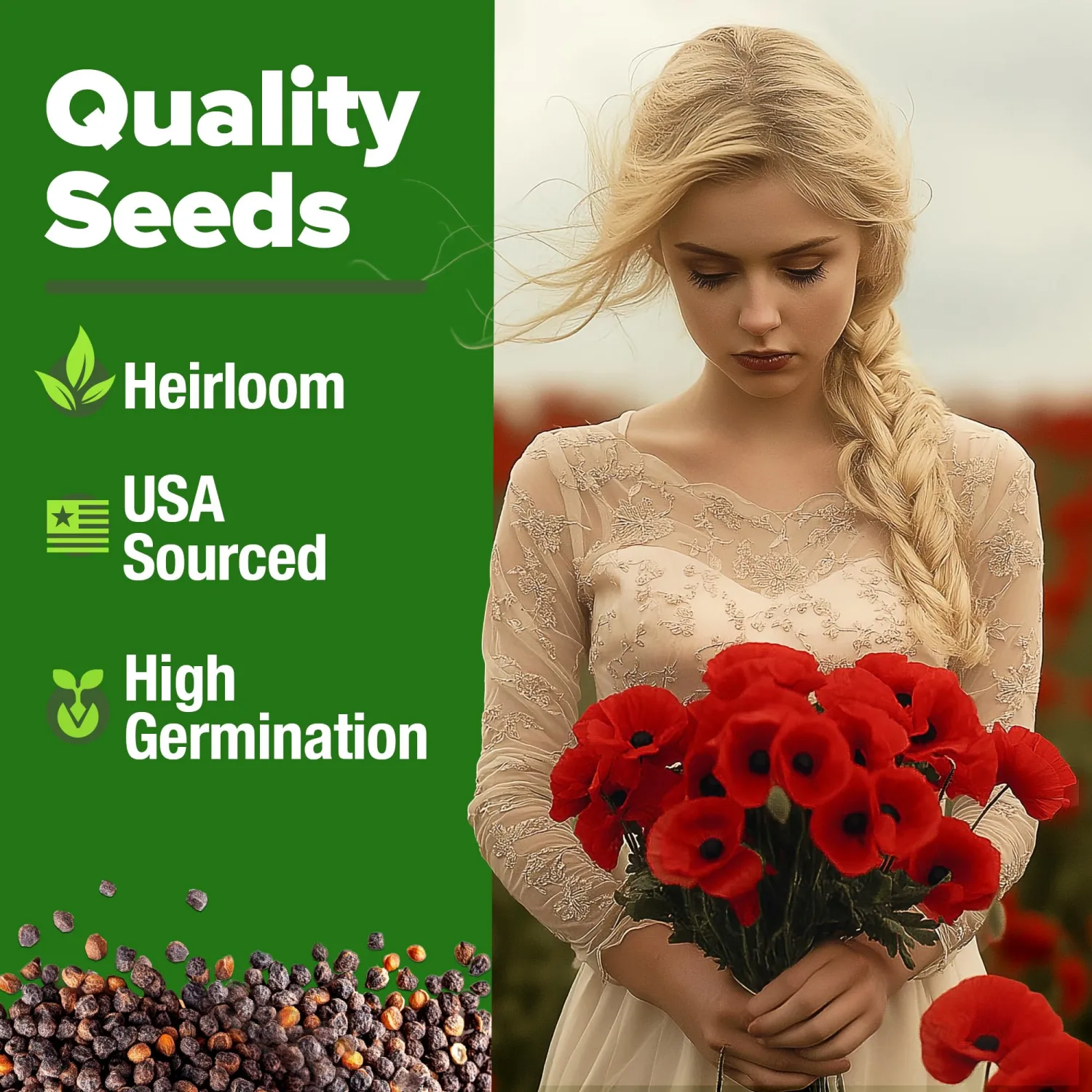 HOME GROWN American Legion Red Poppy Seeds - 6,000 Vibrant Wildflower Seeds for Planting Outdoors - Annual Poppy Flowers - Memorial Garden & Pollinator Friendly (Papaver rhoeas)