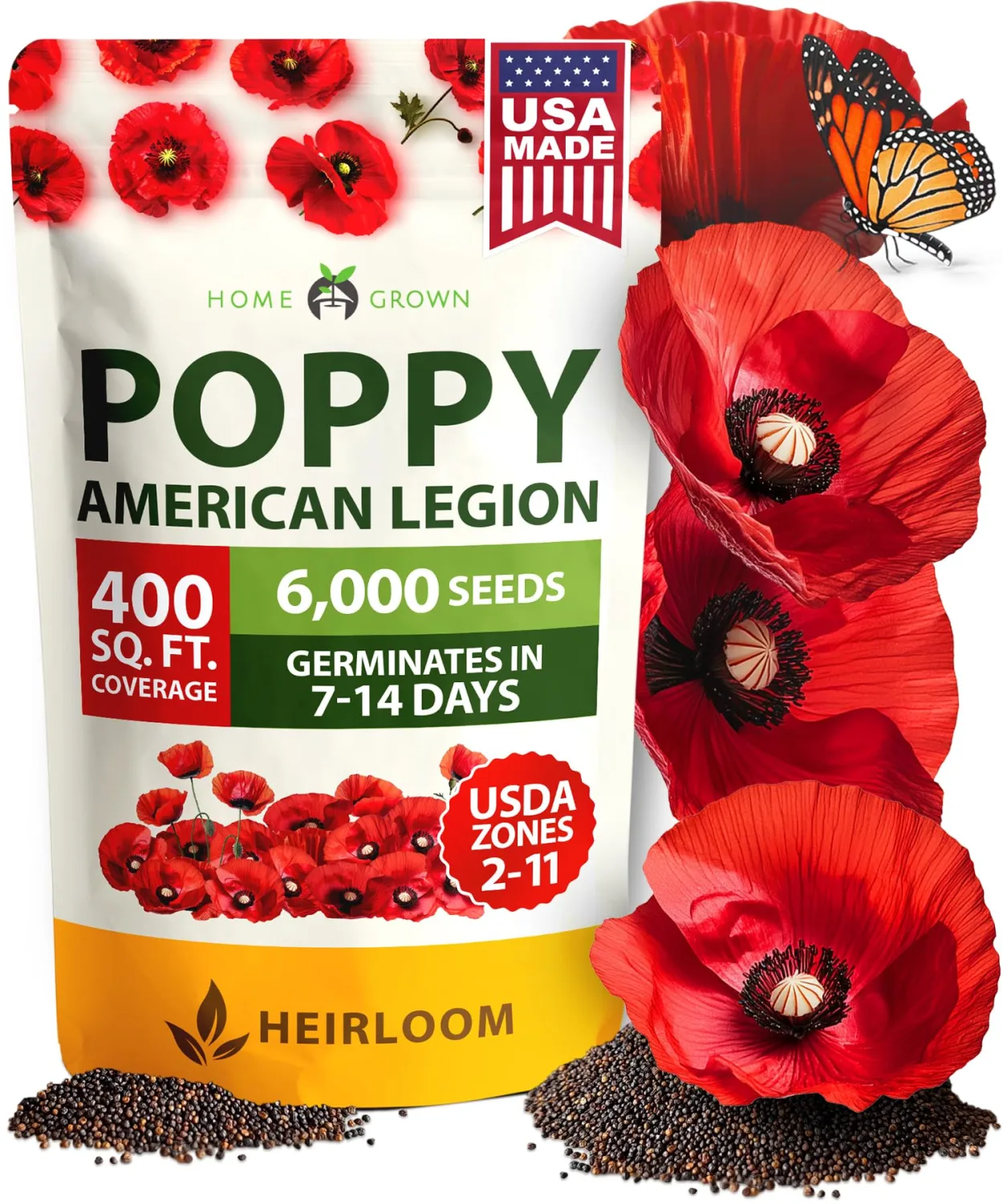 HOME GROWN American Legion Red Poppy Seeds - 6,000 Vibrant Wildflower Seeds for Planting Outdoors - Annual Poppy Flowers - Memorial Garden & Pollinator Friendly (Papaver rhoeas)