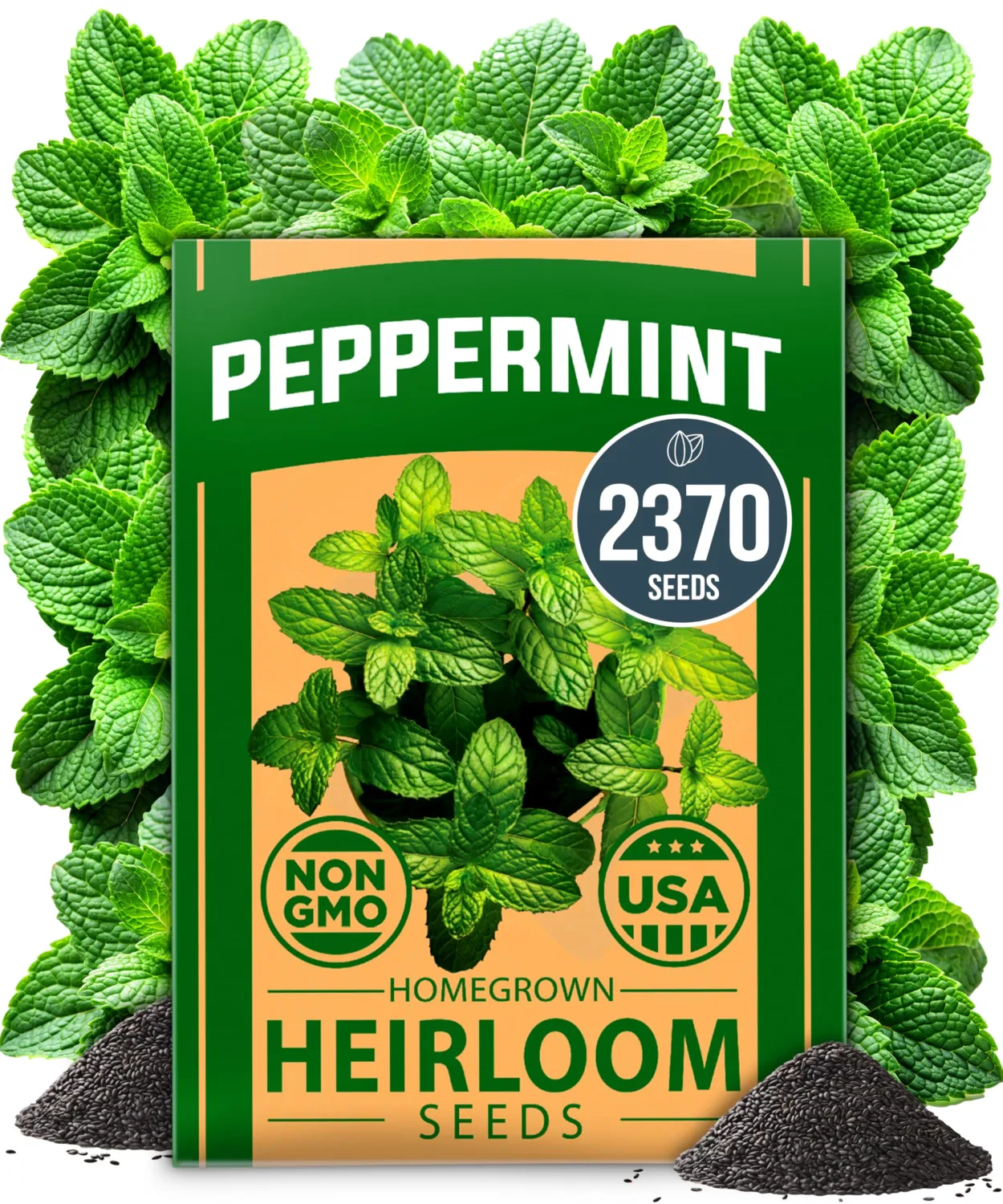 HOME GROWN Non GMO Peppermint Seeds Pack 2,370 Heirloom Mint Seeds for Planting. Grow Peppermint Plants in Your Herb Garden Indoors or Outdoors (Mentha x piperita)