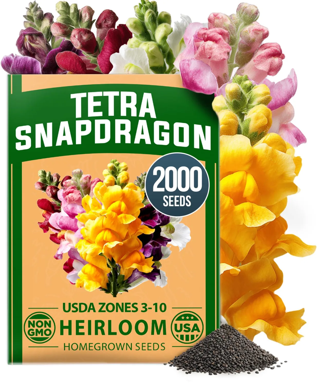 HOME GROWN Snapdragon Seeds Tetra (0.3g) – 2000 Tall Flower Seeds to Plant Outside - Vibrant Perennial Snapdragons Mixed Colors - Cut for Gardens, Borders, Bouquets (Antirrhinum majus)