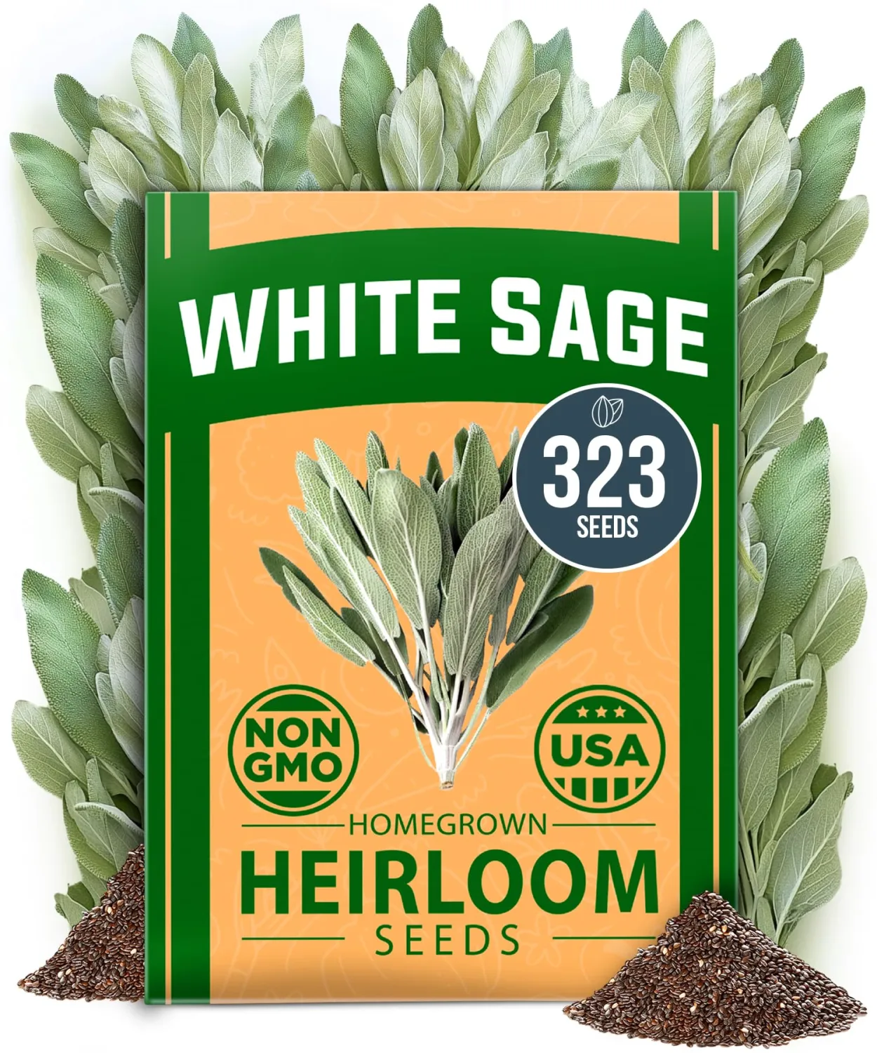 HOME GROWN Non GMO White Sage Seeds 323 Pack Heirloom Seeds - Grow Aromatic Plants for Your Herb Seeds Garden with for Planting Outdoor or Indoor (Salvia apiana)