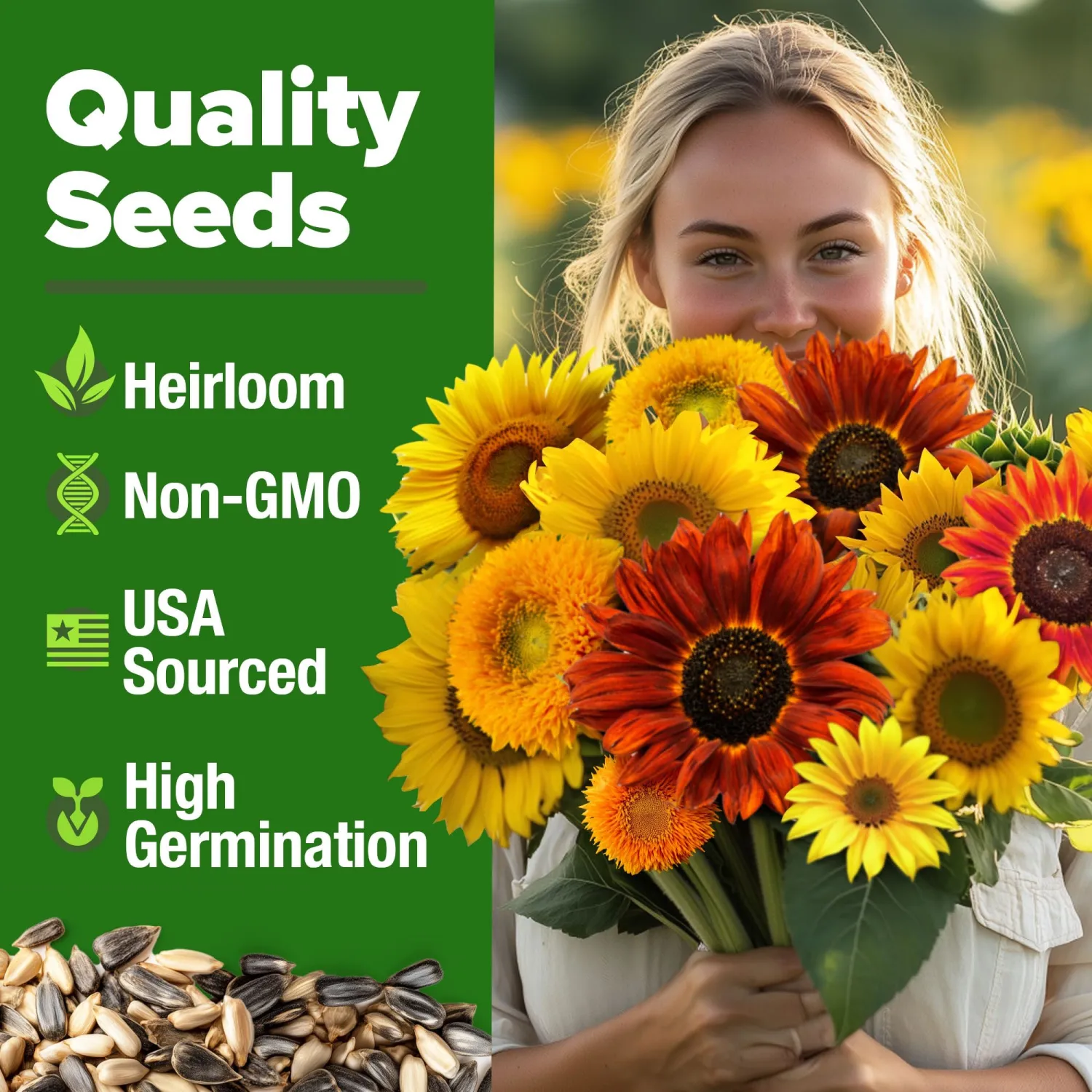 HOME GROWN Sunflower Seeds Mix Pack 1,500+ 9 Colorful Varieties of Sun Flower Seeds to Plant - 2-10ft Tall Plants, Pollinator Friendly, Easy to Grow, High Germination